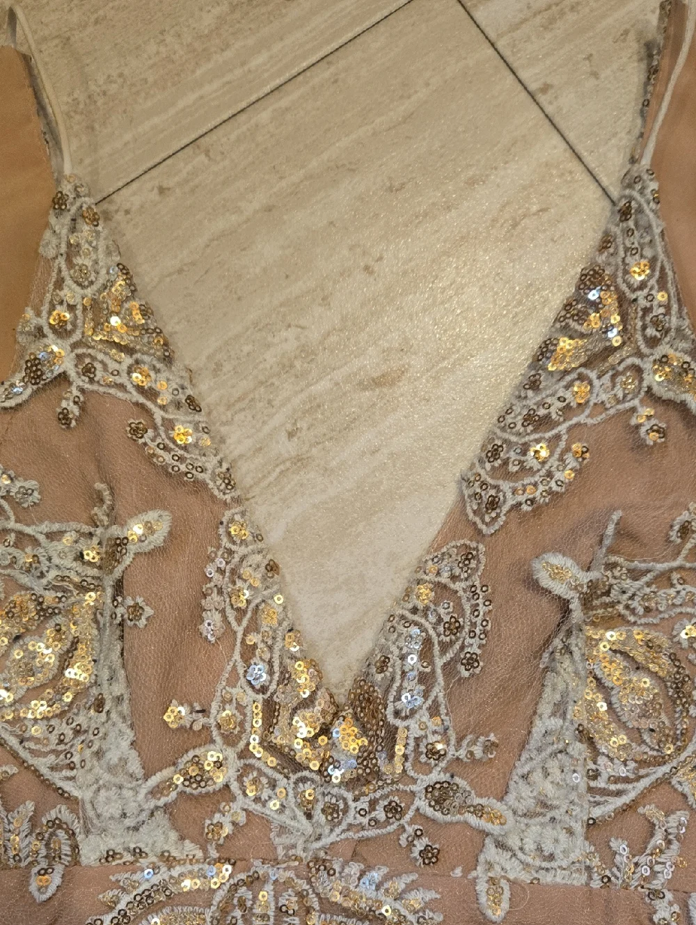 Free People Lace/Golden Sequin Overlay Double V Dress - Picture 3 of 10